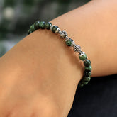 Kambaba Jasper Stone Stretch Bracelet in Sterling Silver Om Bead